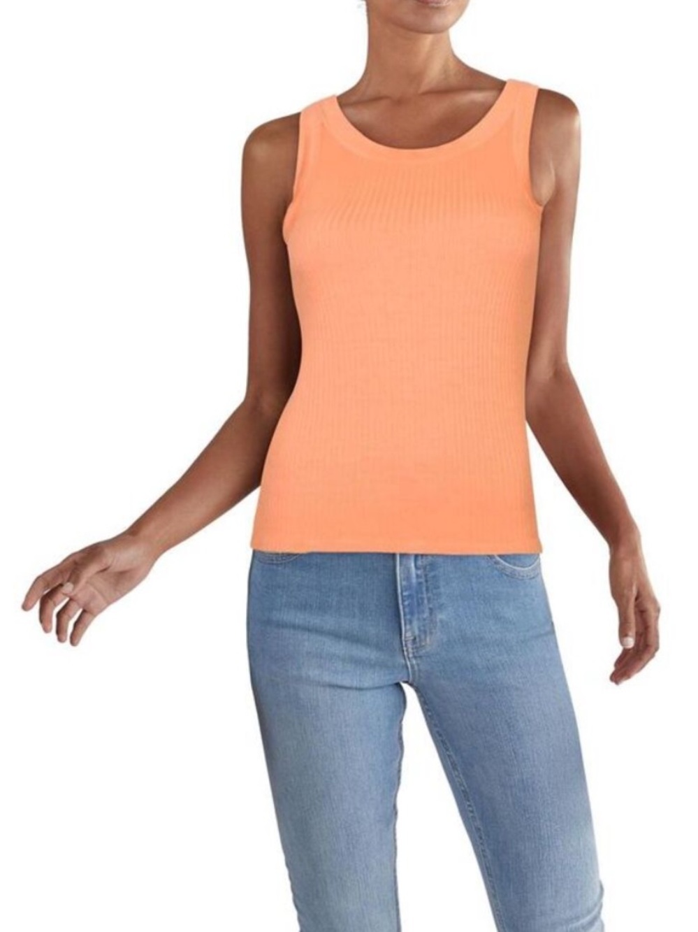 Enza Costa Womens Orange Crew Neck 0790 Ribbed Muscle Tank Top Shirt